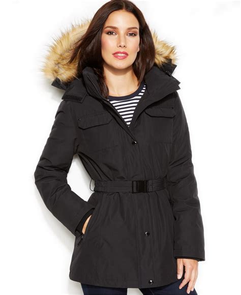 faux-fur-trim hooded puffer coat michael kors|Michael Kors faux fur jacket.